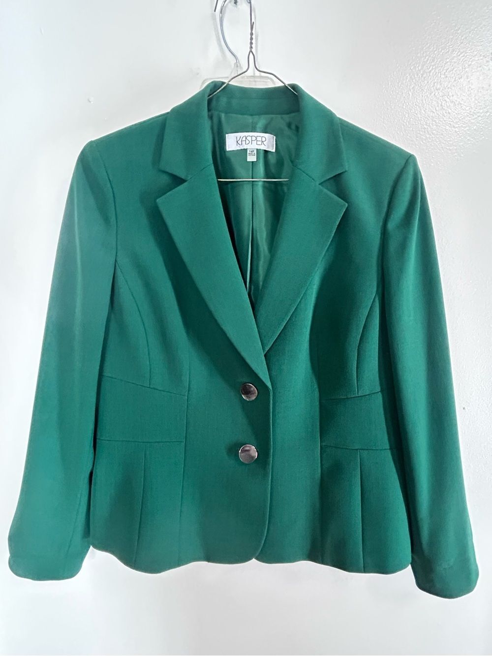 Kasper Women's Classic Emerald Green Jacket Blazer with Two Buttons Size 14P